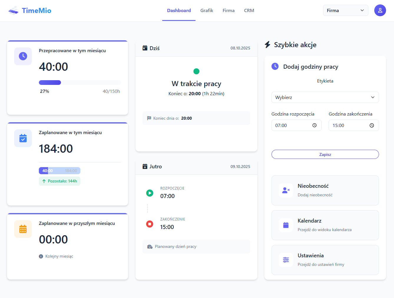 TimeMio Dashboard